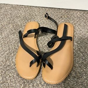 Faux-Leather Asymmetric Cross-Strap Sandals for Women (Size 9)